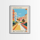 L'Hospitalet de Llobregat Spain Travel Poster Framed Canvas Print, Midcentury Modern Art, Pop Art Wall Decor, Home Decor, Vacation Gift, Office Art