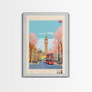 London United Kingdom Travel Poster Framed Canvas Print, Wall Decor, Midcentury Modern Art, Pop Art, Scenic Art for Office and Home