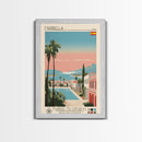 Marbella Spain Travel Poster Framed Canvas Print, Midcentury Modern Art, Pop Art Wall Decor, Scenic Living Room Art, Bedroom Decor