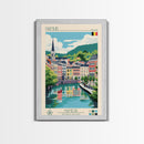 Namur Belgium Travel Poster Framed Canvas Print, Midcentury Modern Art, Pop Art Wall Decor, Scenic Wall Art, Living Room Decoration, Office Gift