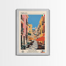 Naples Italy Travel Poster Framed Canvas Print, Midcentury Modern Art, Pop Art Wall Decor, Scenic Wall Art, Living Room Decoration, Office Art