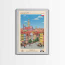 Olsztyn Poland Travel Poster Framed Canvas Print, Midcentury Modern Art, Pop Art Wall Decor, Scenic Wall Art, Bedroom Decoration