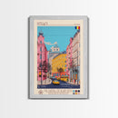 Pitești Romania Travel Poster Framed Canvas Print, Midcentury Modern Art, Pop Art Wall Decor, Home Decor, Vacation Gift, Bedroom Art