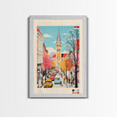 Sombor Serbia Travel Poster Framed Canvas Print, Midcentury Modern Art, Pop Art Wall Decor, Scenic Wall Art, Office Decoration
