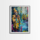 Halloween Skeleton Wizard, Framed Canvas Print, Wall Art, Home Decor, Spooky Artwork, Witchcraft Decor, Fantasy Art, Holiday Decor