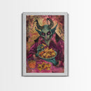 Spooky Demon Eating Chips Framed Canvas Print, Halloween Art, Unique Wall Art, Creepy Home Decor, Scary Art, Spooky Living Room Decor