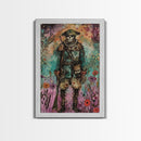 Skeleton Soldier Stands Amid Colorful Blooms, Blending Historical Charm and Spooky Halloween Style for Unique Wall Art
