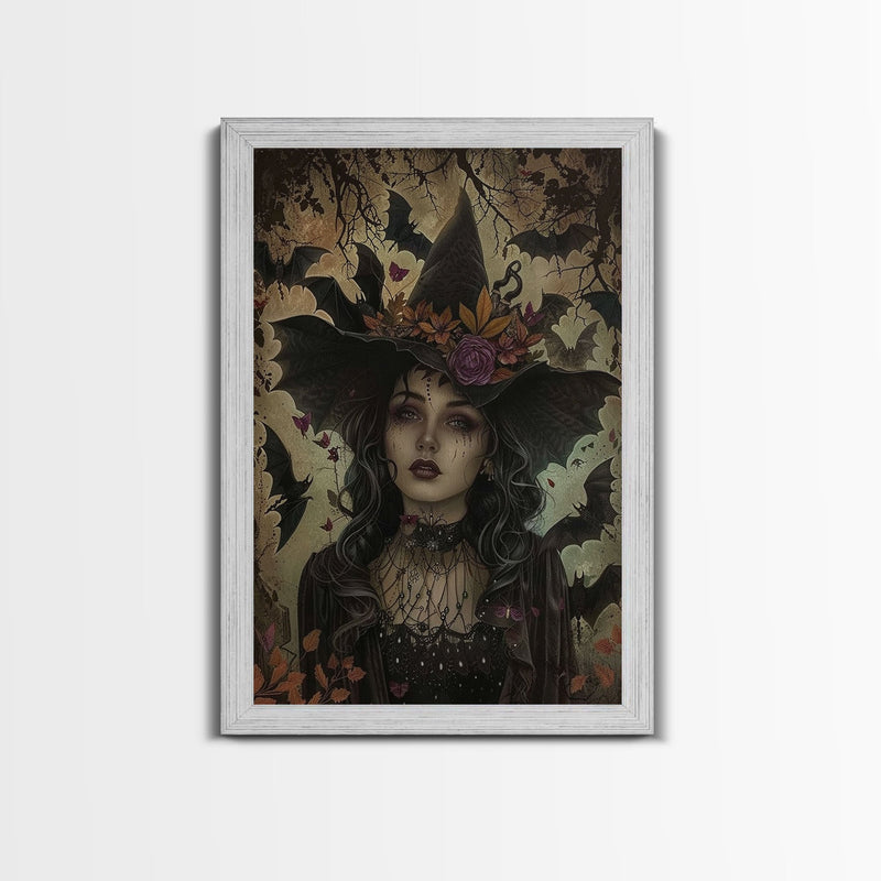 Witch Surrounded by Bats - Spooky Halloween Wall Art - Creepy Home Decor - Witch and Bats Painting - Perfect Halloween Decoration