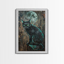 Black Cat with Piercing Green Eyes, Framed Canvas Print, Spooky Cat Art, Witchy Feline Decor, Halloween Wall Art, Gothic Cat Decor