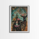 Elegant Witch with Tortoise - Halloween Art, Gothic Art, Spooky Decor, Dark Nature Art, Haunting Portrait, Framed Canvas Print