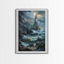 Haunted Lighthouse, Halloween Art, Spooky Wall Decor, Framed Canvas Print, Creepy Art, Halloween Wall Decor, Seasonal Wall Art