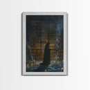 Hooded Figure in Library Halloween Art, Spooky Study, Haunted Library, Creepy Room, Gothic Reading, Framed Canvas Print