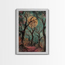 Witchy Woodland Path Framed Canvas Print, Halloween Enchanted Forest Art, Spooky, Haunted Path Decor, Mystical Artwork, Framed Canvas Print