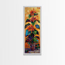 Oversized Spanish Style Poinsettia Canvas Painting Framed and Printed, Botanical Wall Art, Textured Canvas Painting, Vertical Framed Art