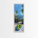 Tall and Narrow Palm Tree California Landscape Art Print Framed on Canvas, Printed Wall Art, Gouache Style Landscape Painting, Mountain Art