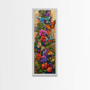 Colorful Abstract Framed Butterfly Canvas Art, Gouache Style Painting, Botanical Wall Art, Oversized Long Narrow Wall Art for Bedroom