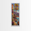 Impasto Painting of Capri Inspired Coast Framed on Canvas, Vertical Tall and Narrow Canvas Painting, Textured Coastal Beach Print, Tropical Art