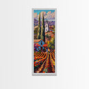 Tuscan Style Landscape Art Print of Spanish Countryside Framed on Canvas, Long Narrow Wall Art Print for Living Room, Colorful Wall Art