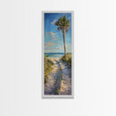 Modern Long and Narrow Coastal Art Print for Beach House, Beach Landscape Printed Canvas Art, Palm Tree Wall Art, Ocean Art for Living Room