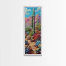 Tall and Narrow Colorful Desert Art Framed Canvas Print, Western Cactus Painting, Desert Landscape Art, Framed Living Room Art