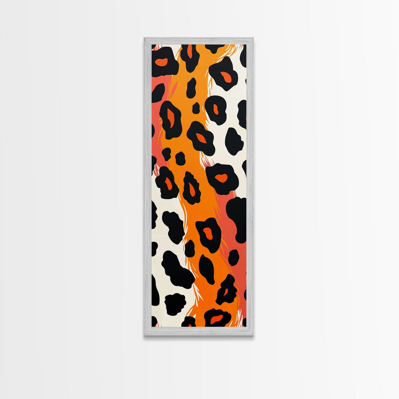 Bold Leopard Print in Orange and Black - Framed Canvas Print, Midcentury Modern Wall Art, Skinny Art, Tall Art, Living Room Decor