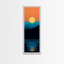 Minimalist Sunset Over Mountains Midcentury Modern Art - Framed Canvas Print, Boho Art, Skinny Art, Living Room Art, Bedroom Decor, Landscape