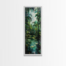 Tropical Island Paradise Scene With Mountain Reflections Skinny Art Framed Canvas Print For Living Room Or Bedroom Wall Art