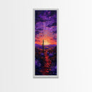 Colorful Sunset Over a Desert Landscape with a Saguaro Cactus and Dramatic Sky on a Framed Canvas Print Skinny Art Piece