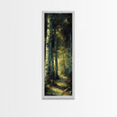Serene Birch Tree Pathway in Tall Skinny Art Framed Canvas Print Perfect for Tranquil Wall Decor in Bedrooms or Study Rooms