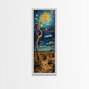 Vibrant Night Sky Desert Tree Whimsical Boho Starry Landscape Framed Canvas Print Tall Art Japanese Style Art