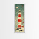 Japanese Woodblock Print Of A Traditional Lighthouse Surrounded By Seagulls Framed Canvas Print Ready To Hang For Wall Art Decor