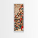 Samurai Warriors in Battle – Traditional Japanese Skinny Art with Historic Details – Framed Canvas Print