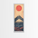 Mount Fuji Under a Red Sun Skinny Art Ukiyo-e Tall Framed Canvas Print Inspired by Japanese Landscape