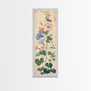 Skinny Art Tall Art Framed Canvas Print Stylized Morning Glory Blossoms In Subtle Pastel Hues Ukiyo-e Japanese Style Art Wood Block Print
