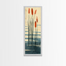Skinny Art Tall Art Framed Canvas Print Minimalist Cattail Plants With Abstract Lines And Earthy Tones Ukiyo-e Japanese Style Art