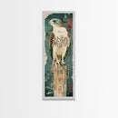 Majestic Hawk Perched On Weathered Stump Textured Background Skinny Art Tall Art Framed Canvas Print Japanese Style Art Ukiyo-e Art Wood Block Print