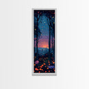 Majestic Nightfall Amidst Illuminated Trees Skinny Art Tall Art Framed Canvas Print Japanese Style Art Ukiyo-e Art Wood Block Print Tranquil Decorative