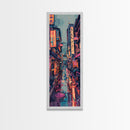 Vibrant Cityscape With Colorful Street Signs Skinny Art Tall Art Framed Canvas Print Japanese Style Art Ukiyo-e Art Wood Block Print Urban Energetic