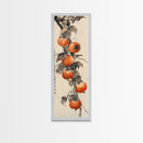 Bountiful Persimmons On Tree Branch Skinny Art Tall Art Framed Canvas Print Japanese Style Art Ukiyo-e Art Wood Block Print Seasonal Natural