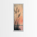 Reeds Silhouetted Against Soft Orange Sunset Skinny Art Tall Art Framed Canvas Print Japanese Style Art Ukiyo-e Art Wood Block Print Tranquil Scenic