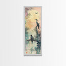 Orange Marigold Blossoms in Japanese Style Tall Skinny Framed Canvas Print - Ukiyo-e Wall Art