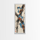 Three Blue Tree Frogs Branches Japanese Tall Wall Art Skinny Framed Canvas Print Ukiyo-e Style