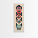 Bold Striking Japanese Kabuki Masks Vibrant Colors Depicted Traditional Style Tall Framed Canvas Print Cultural Home Decor