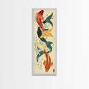 Ukiyo-e Art Of Two Koi Fish Intertwined In A Harmonious Composition, Skinny Art, Tall Art, Japanese Style Art, Wood Block Print, Framed Canvas Print