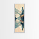 Ukiyo-e Art Depicting A Peaceful Lake Surrounded By Misty Mountains And Autumn Trees, Skinny Art, Tall Art, Framed Canvas Print, Japanese Style Art, Wood Block Print