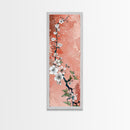 Skinny Art Tall Art Cherry Blossoms Wood Block Print Japanese Style Art With Delicate Branches On Soft Pink Background Framed Canvas Print