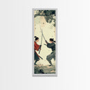Skinny Art Tall Art Samurai Duel Wood Block Print Japanese Style Art Intense Battle Between Two Warriors Framed Canvas Print