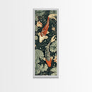 Koi Fish Swimming Gracefully Among Lotus Flowers – Framed Canvas Print Highlighting Skinny Art And Tall Art In Ukiyo-E Art And Japanese Style Art