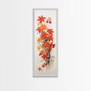 Brilliant Red Leaves On A Twisted Tree, Framed Canvas Print In Skinny Tall Style, Ideal For Feng Shui Wall Art In Japanese Style Art