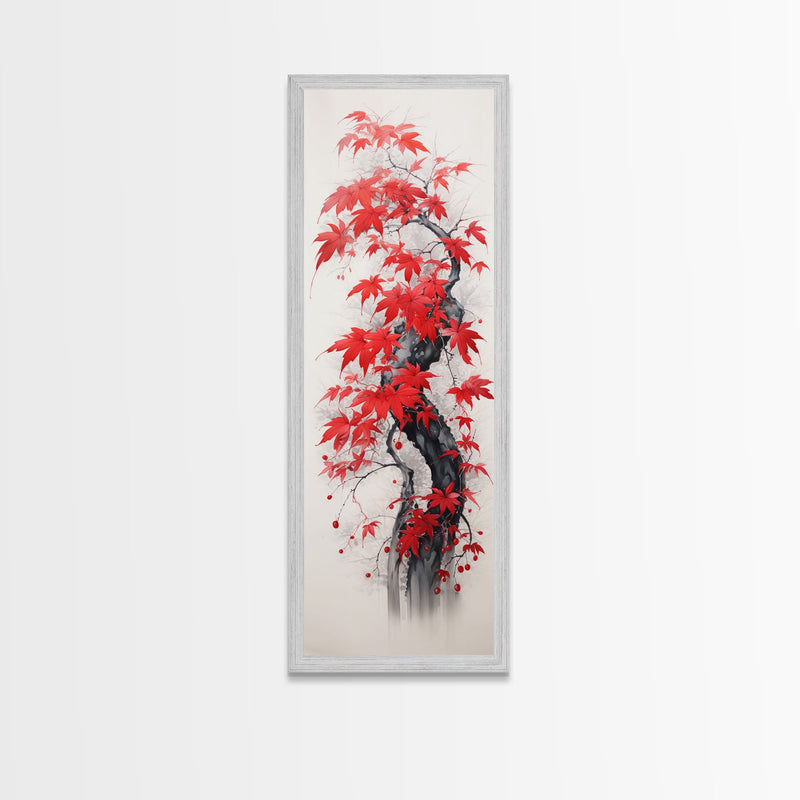 Autumn Leaves On A Twisted Trunk, Tall Skinny Canvas Print, Perfect For Feng Shui Spaces, Japanese Style Wall Art